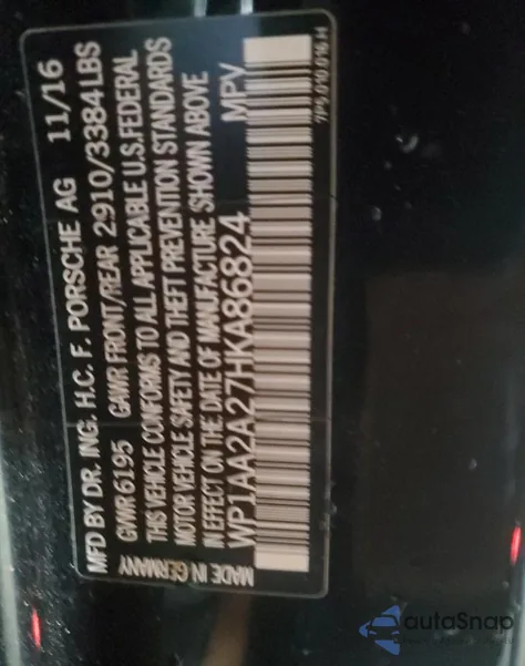 2017 Porsche Cayenne z USA, uszkodzony, nr VIN WP1AA2A27HKA86824